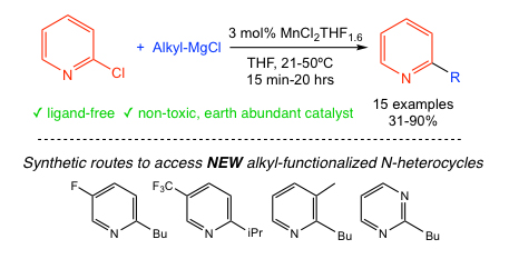 Manganese-Catalyzed Kumada Cross-Coupling Reactions of Aliphatic Grignard Reagents with N-Heterocyclic Chlorides